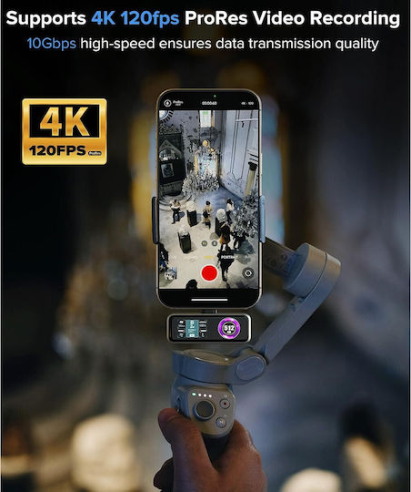 SSD Extern Magnetic 512 Gb Viteză Până la 990mb/s Înregistrare Video 4k 120fps Prores Ventilator Integrat USB 3.2 Gen2 Tip-C Suportă PD3.0 27w Ecran LCD Compatibil iPhone 15/16 și Ulterior Gri