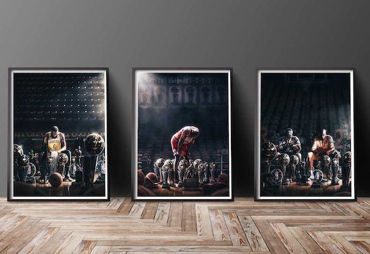 Poster NBA Jordan Trophies Snk62 40cm x 50cm Brown Wooden Frame