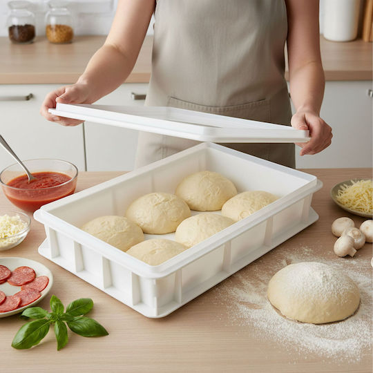 Relaxdays Pizza Dough Box White 13x60x40 Cm Includes Lid Spatula 12-16 Dough Balls