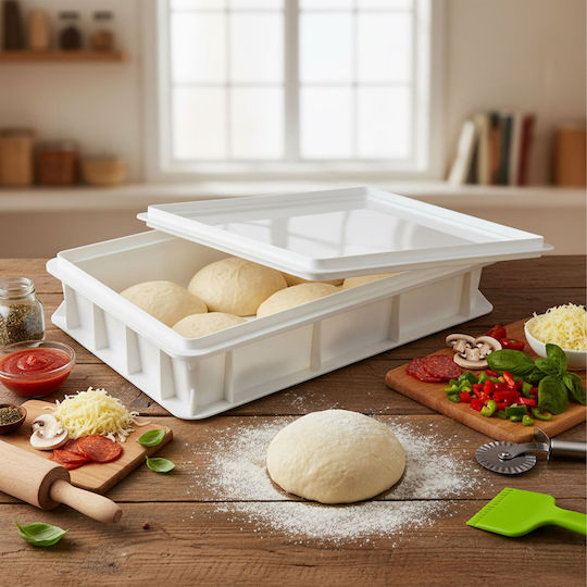 Relaxdays Pizza Dough Box White 13x60x40 Cm Includes Lid Spatula 12-16 Dough Balls
