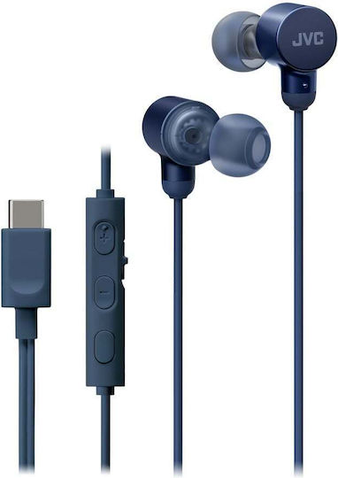 Jvc Ha-fr29uc-a-u Căști In-ear Cu Fir Microfon Usb-c Funcție Mod Sunet Husă Albastre