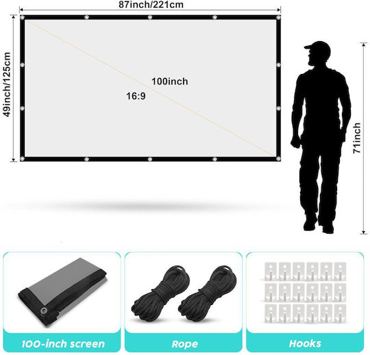 Linomag Ecran Proiecție Anti-lumină 100 Inch Proiecție Față Spate Format 16:9 4K HD Ideal Interior Exterior Pliabil Gri Metalic