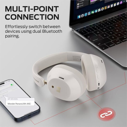Monster Persona 6th Ασύρματα Bluetooth Over Ear Ακουστικά Λευκά