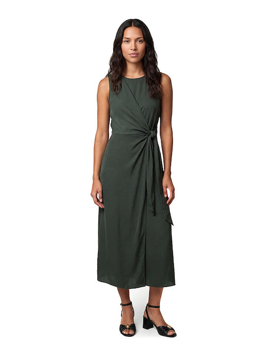 Summer Midi Evening Satin Wrap Khaki Dress