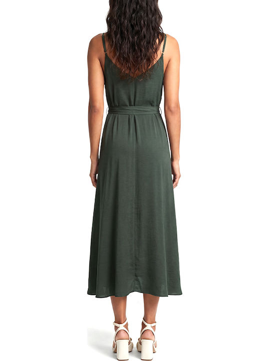 Moutaki Sommer Midi Satin Kleid Khaki Moutaki Sommer Midi Satin Kleid Khaki