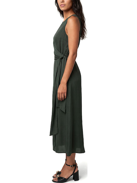 Summer Midi Evening Satin Wrap Khaki Dress