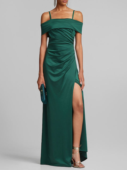 Summer Maxi Dress for Wedding - Christening Satin Green