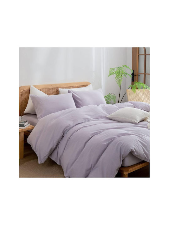SteweHome Cotton Duvet Cover Set 180x220cm Double With Pillowcase Ecru
