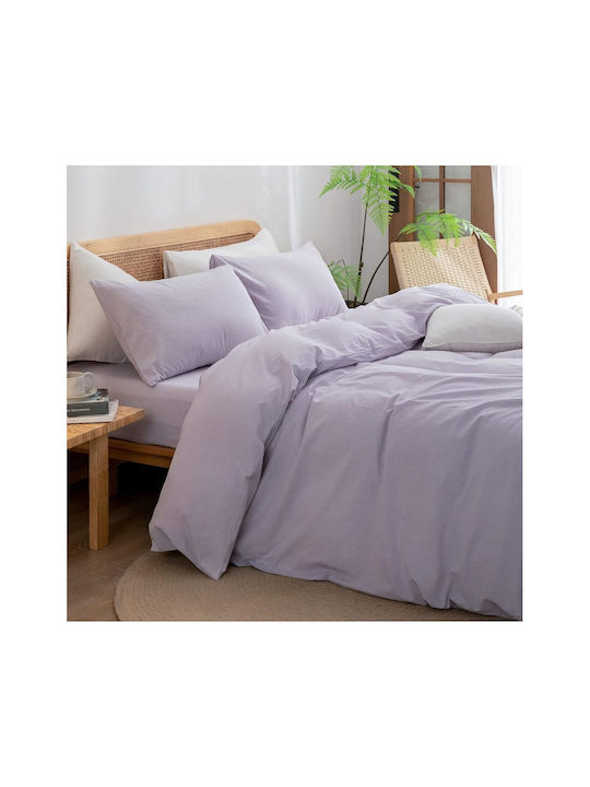 SteweHome Cotton Duvet Cover Set 180x220cm Double With Pillowcase Ecru