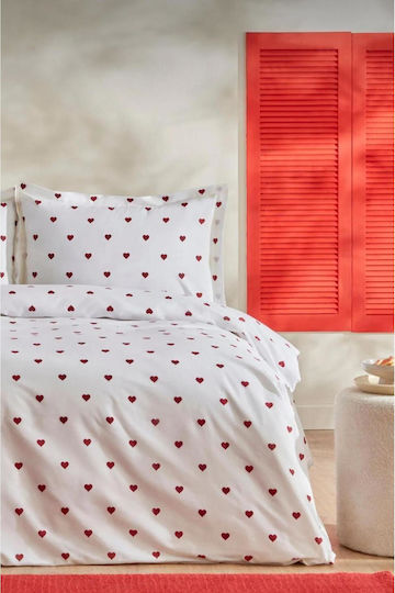 SteweHome Cotton Duvet Cover Set 200x200cm Double With 2 Pillowcases Red