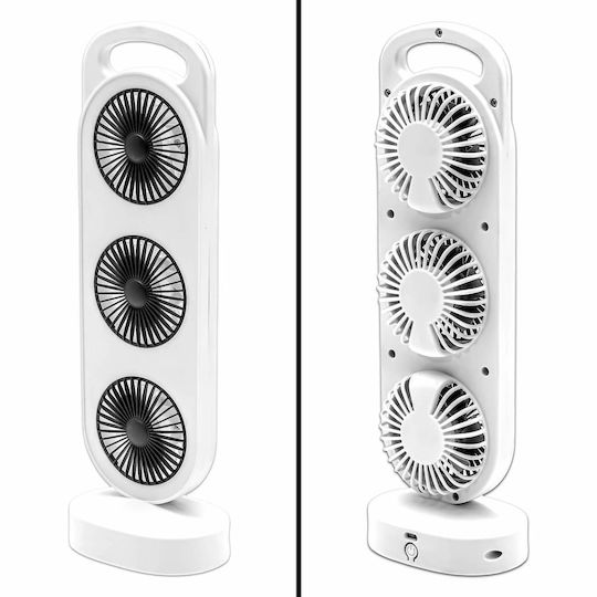 Rechargeable Triple Table Fan 5v 3w 3 Speeds 120x83x365mm White-Black S31