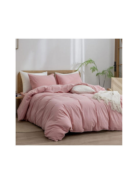 SteweHome Σετ Παπλωματοθήκη Βαμβακερή 180x220cm Ημίδιπλη με Μαξιλαροθήκη Ροζ