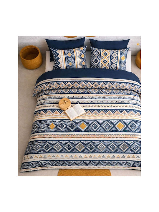 SteweHome Cotton Duvet Cover Set 200x230cm Double With 2 Pillowcases & 1 Bed Sheet Blue