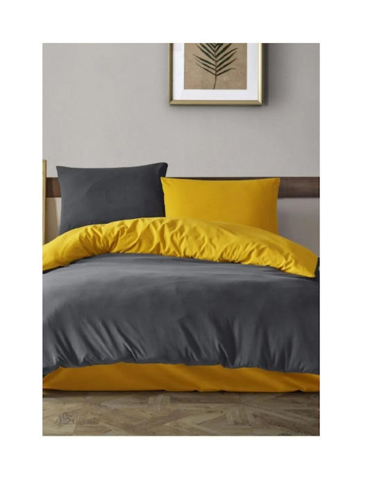 SteweHome Cotton Duvet Cover Set 200x200cm Double With 2 Pillowcases Yellow