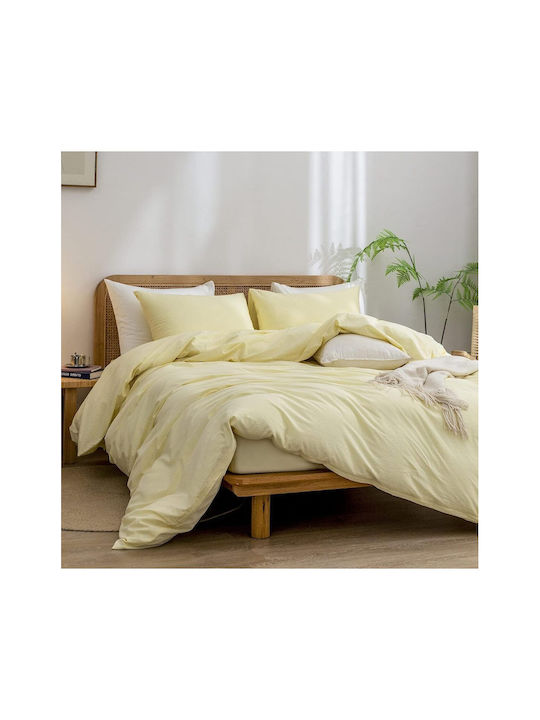 SteweHome Cotton Duvet Cover Set 180x220cm Double With Pillowcase Ecru