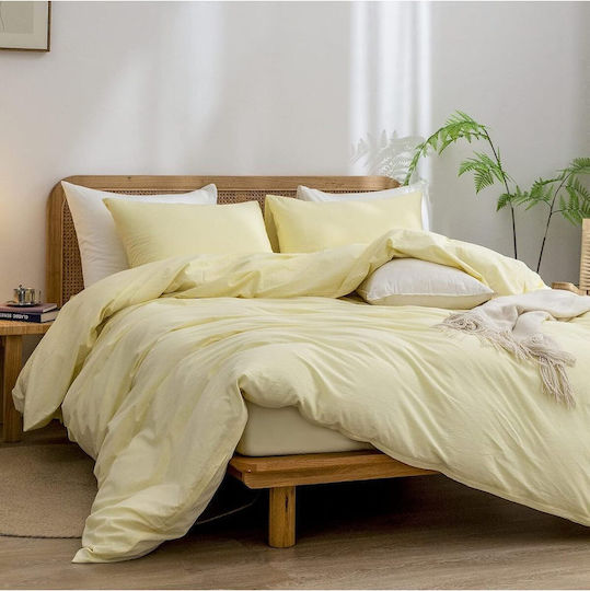 SteweHome Cotton Duvet Cover Set 180x220cm Double With Pillowcase Ecru