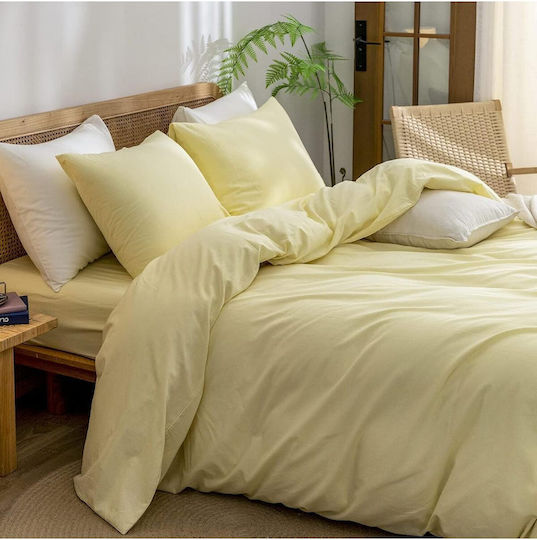 SteweHome Cotton Duvet Cover Set 180x220cm Double With Pillowcase Ecru
