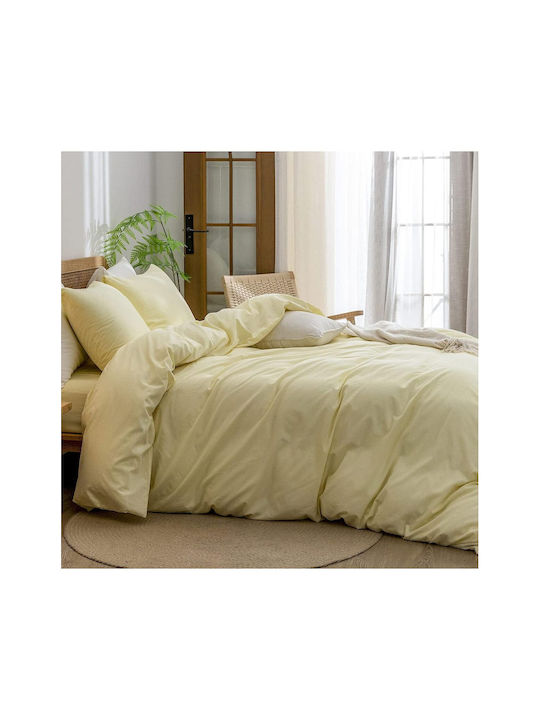 SteweHome Cotton Duvet Cover Set 180x220cm Double With Pillowcase Ecru