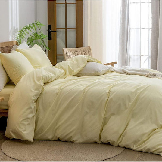SteweHome Cotton Duvet Cover Set 180x220cm Double With Pillowcase Ecru
