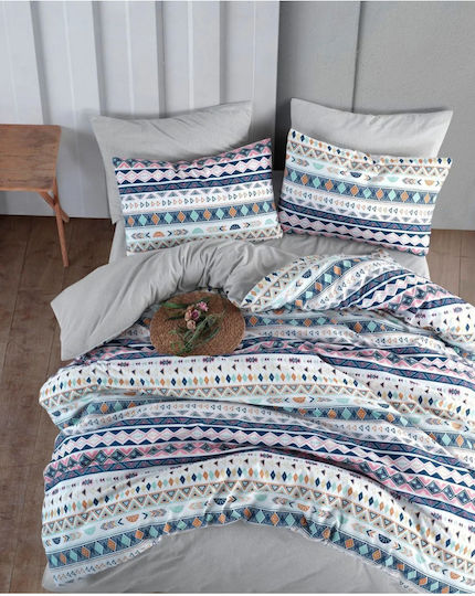 SteweHome Σετ Παπλωματοθήκη Βαμβακερή 200x200cm Διπλή με 2 Μαξιλαροθήκες Μπλε