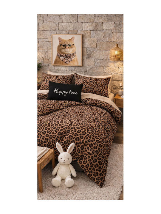 SteweHome Cotton Duvet Cover Set 200x220cm Double With 2 Pillowcases Brown