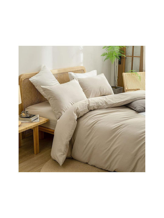 SteweHome Cotton Duvet Cover Set 180x220cm Double With Pillowcase Ecru