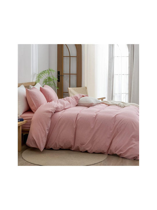 SteweHome Cotton Duvet Cover Set 180x220cm Double With Pillowcase Ecru