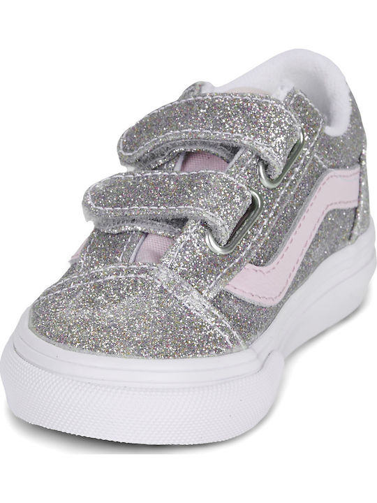 Old Skool V Kids Sneakers with Hoop & Loop Closure Silver