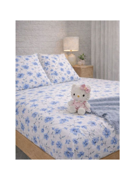 SteweHome Cotton Duvet Cover Set 200x230cm Double With 2 Pillowcases & 1 Bed Sheet Blue
