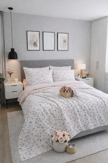 SteweHome Σετ Παπλωματοθήκη Βαμβακερή 195x230cm Ημίδιπλη με Μαξιλαροθήκη Μαύρο
