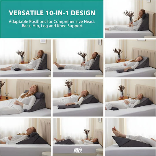 Linomag Adjustable Orthopedic Pillows 10 in 1 Set of 3 pieces Wedge Pillow with Memory Foam Gray