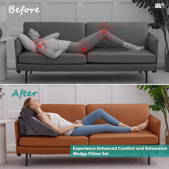 Linomag Adjustable Orthopedic Pillows 10 in 1 Set of 3 pieces Wedge Pillow with Memory Foam Gray
