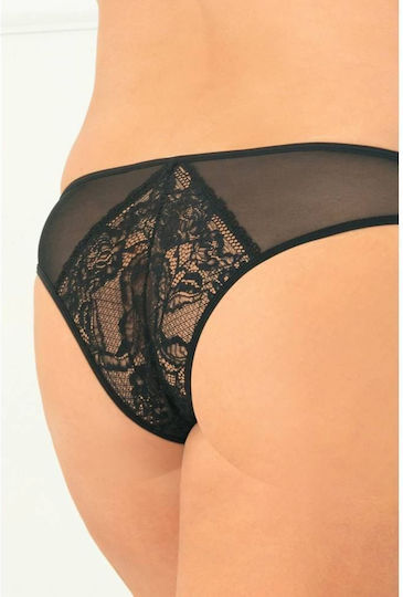 Rene Rofe Miss Behavior Crotchless Panty Plus Size Plus Size Γυναικείο Sexy Slip Αυτοκινήτου με Δαντέλα Μαύρο