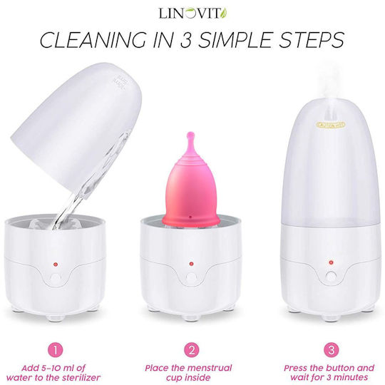 Set Sterilizator Cupe Menstruale + 2 Cupe Menstruale Reutilizabile 25ml 30ml Linovit Dispozitiv Curățare cu Aburi Compatibil cu Majoritatea Cupelor Menstruale 100% Silicon Medical