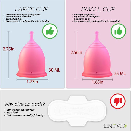 Set Sterilizator Cupe Menstruale + 2 Cupe Menstruale Reutilizabile 25ml 30ml Linovit Dispozitiv Curățare cu Aburi Compatibil cu Majoritatea Cupelor Menstruale 100% Silicon Medical