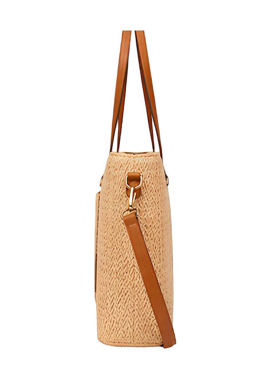 Gallantry Women Tote Handbag Mac & Noa Raffia-effect Front Pocket Chic Beige