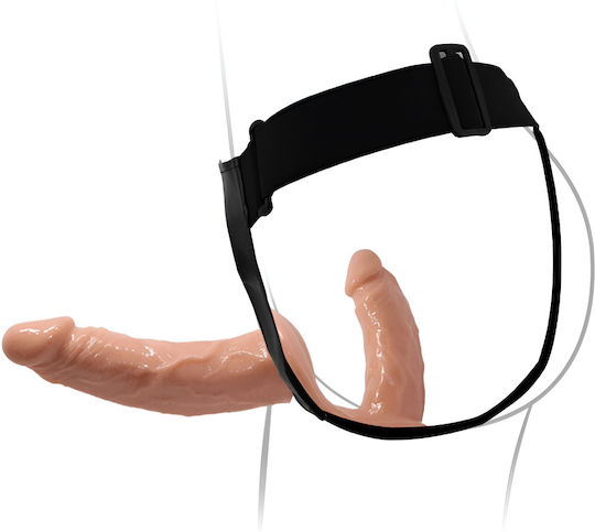 Strap-on Realist Dublu Dildo Vene Proeminente Fără BPA Rezistent la Apă Reglabil Detasabil Dublă Stimulare Plăceri Unice Ușor de Curățat 18 X 15 Cm Negru Nude
