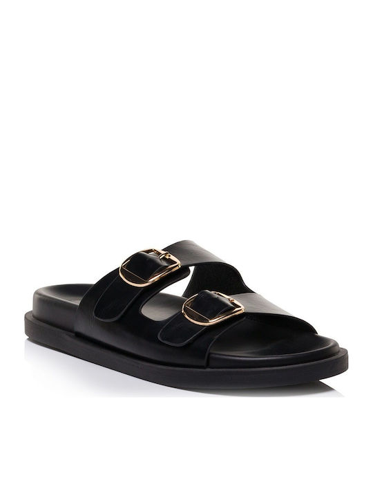 Damen Anatomische Flache Sandalen Schwarz