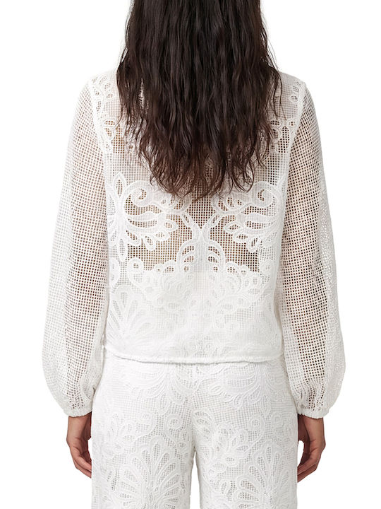Moutaki Damen Bluse mit Spitze Weiß