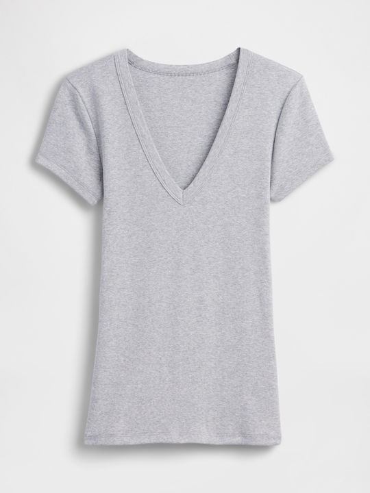 Women's Cotton Crop Top with V-Neck Heather Grey