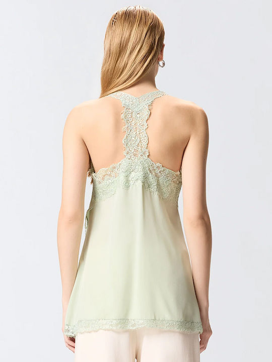 Women's Sleeveless Blouse with V-Neckline Light Green
