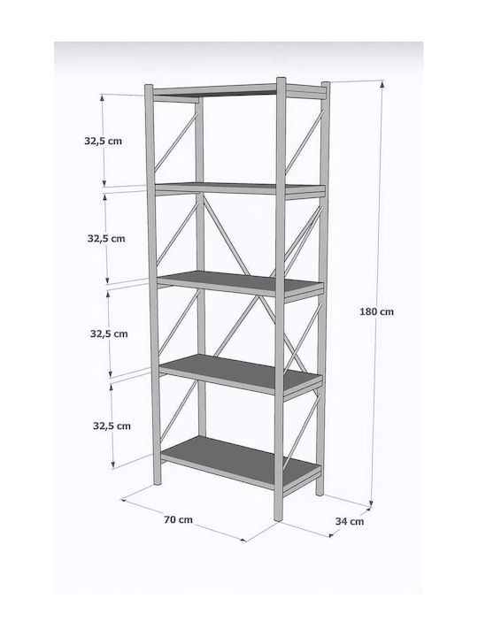 Bücherregal Grau 70x34x180cm