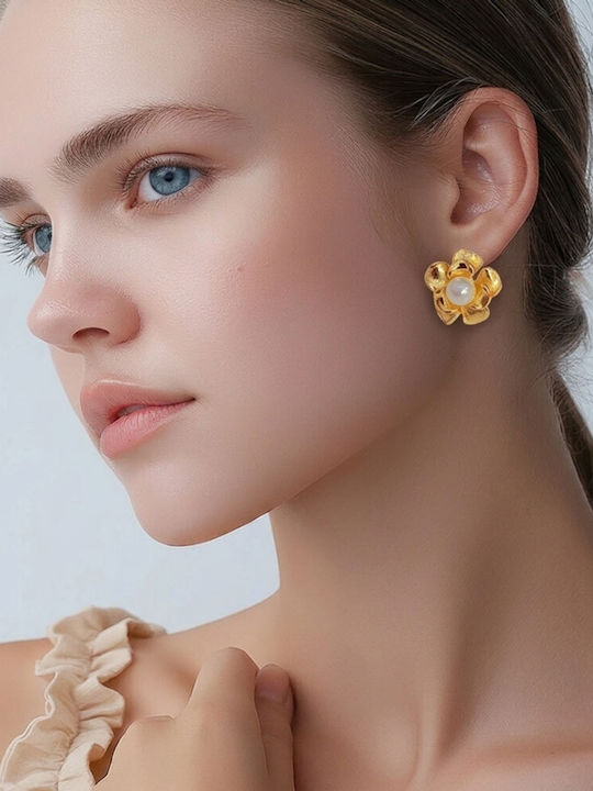Touch Earrings Made of Gold Plated Steel with Pearls 1026 17 Gold