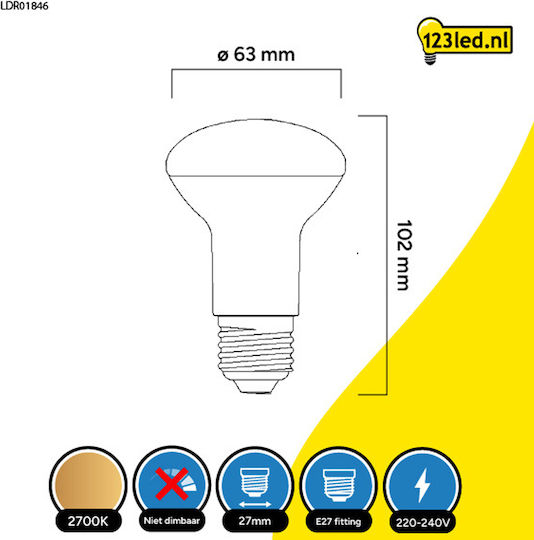 123led Λάμπα LED 3W για Ντουί E27 και Σχήμα R63 Θερμό Λευκό 210lm