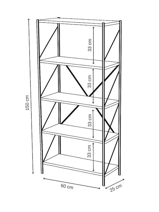 Gray Bookcase 60x25x150cm