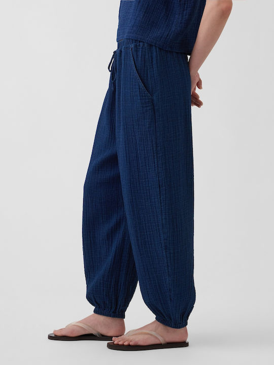 Women's Fabric Trousers with Elastic Navy Blue Wash