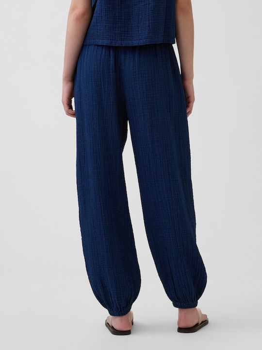 Women's Fabric Trousers with Elastic Navy Blue Wash