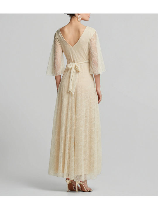Maxi Dress for Wedding Christening with Lace Off White