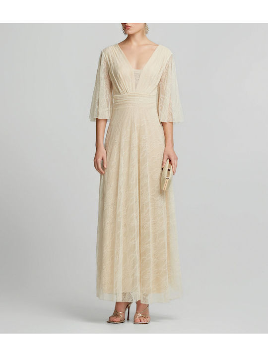 Maxi Dress for Wedding Christening with Lace Off White