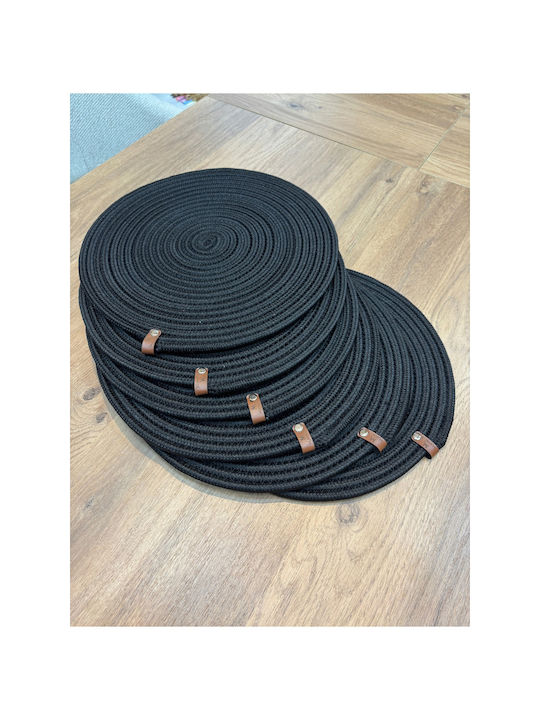 SteweHome Round Black Wicker Placemats 33cm 6 Pieces